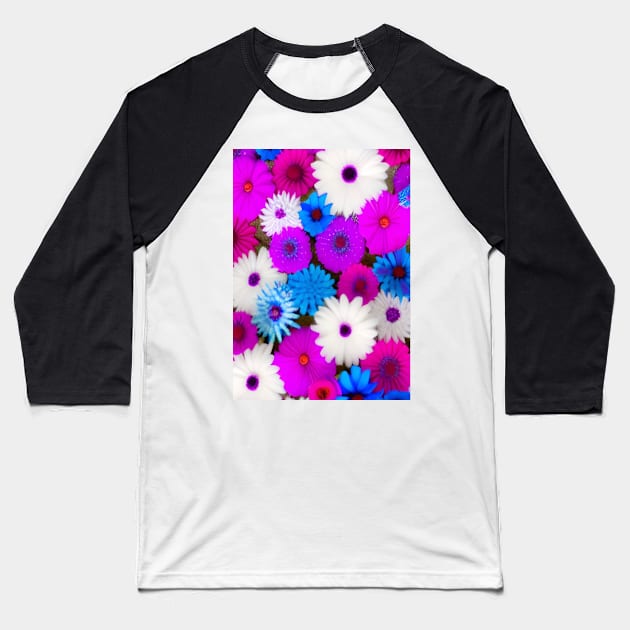 VERY PRETTY PINK AND PURPLE AND BLUE FLORAL PRINT Baseball T-Shirt by sailorsam1805